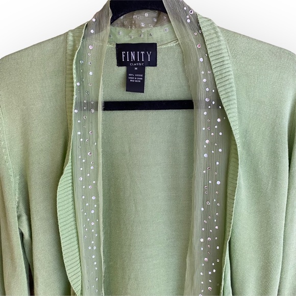 2 for $35 Vintage Light Green Short Cardigan Shrug Sparkly Gems Size Medium - Picture 2 of 9